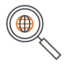 Icon: magnifying glass with globe inside