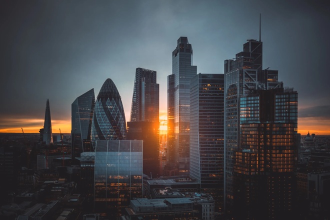 Cityscape of London at sunset