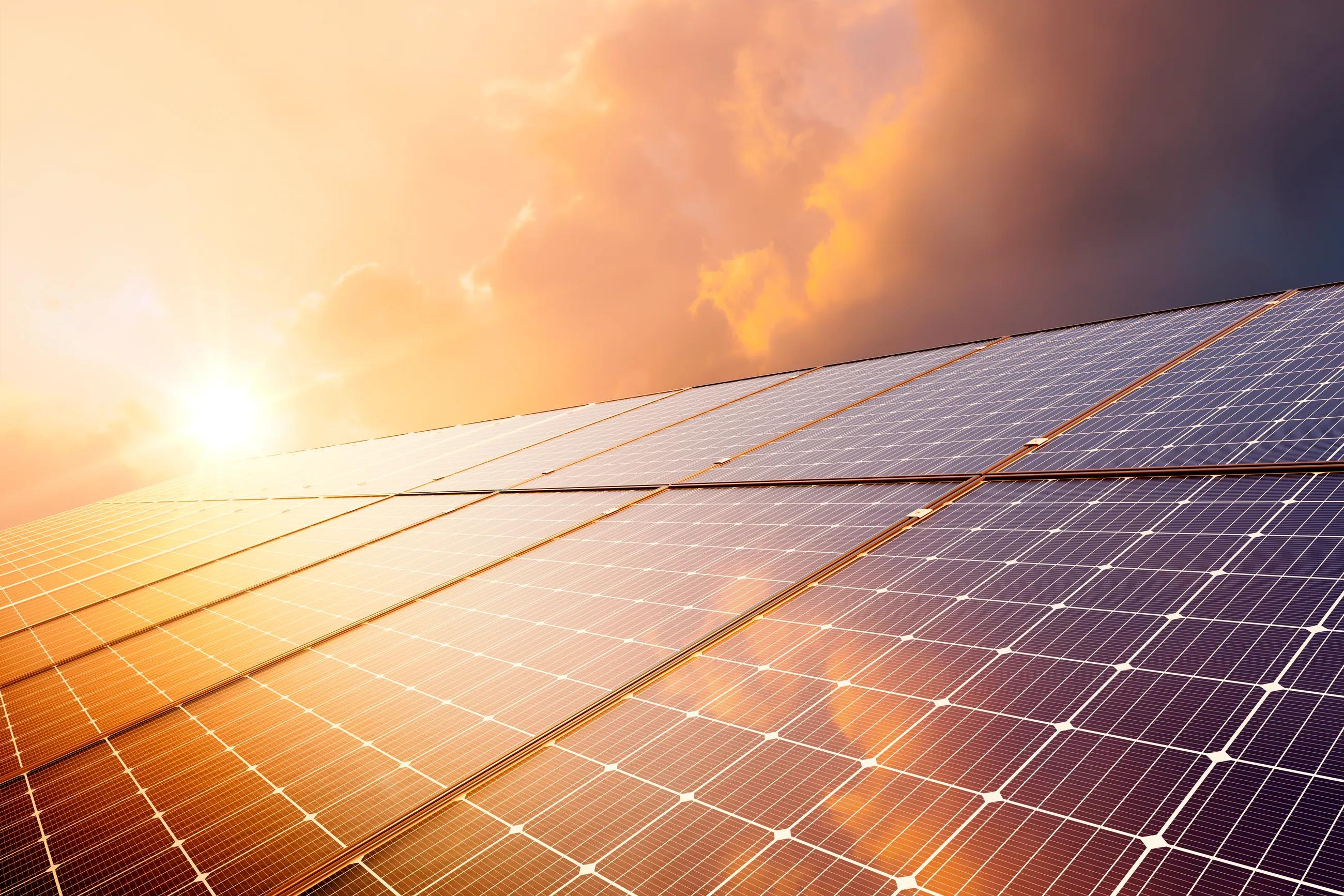 Sun reflection on solar panel